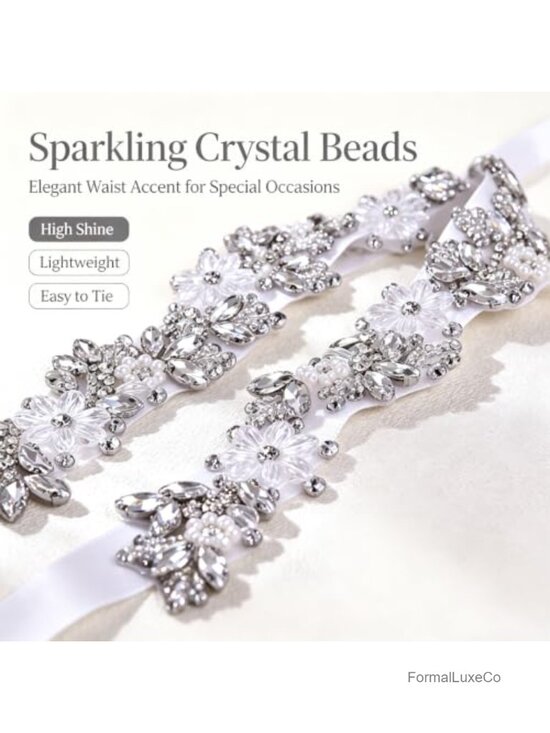 Rhinestone Wedding Bridal Belt Handmade Crystal Beaded Sparkly Sash for Dress main image 5